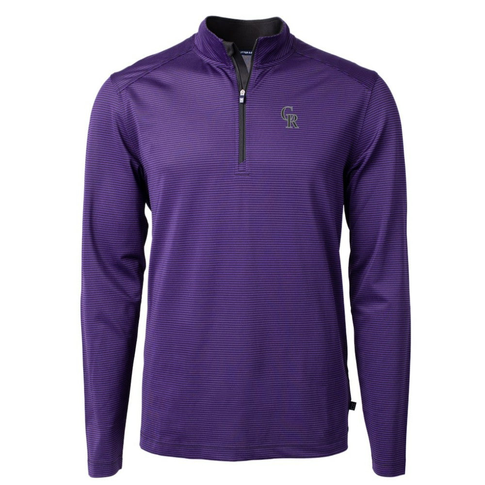 Colorado Rockies Cutter & Buck Virtue Eco Pique Micro Stripe Recycled Quarter-Zip Pullover Top | MLB New
