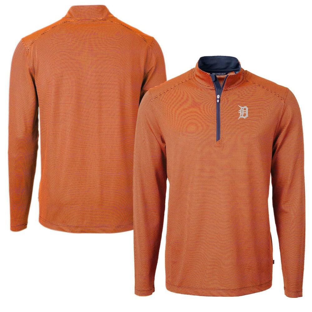 Detroit Tigers Cutter & Buck Virtue Eco Pique Micro Stripe Recycled Quarter-Zip Pullover Top | MLB New