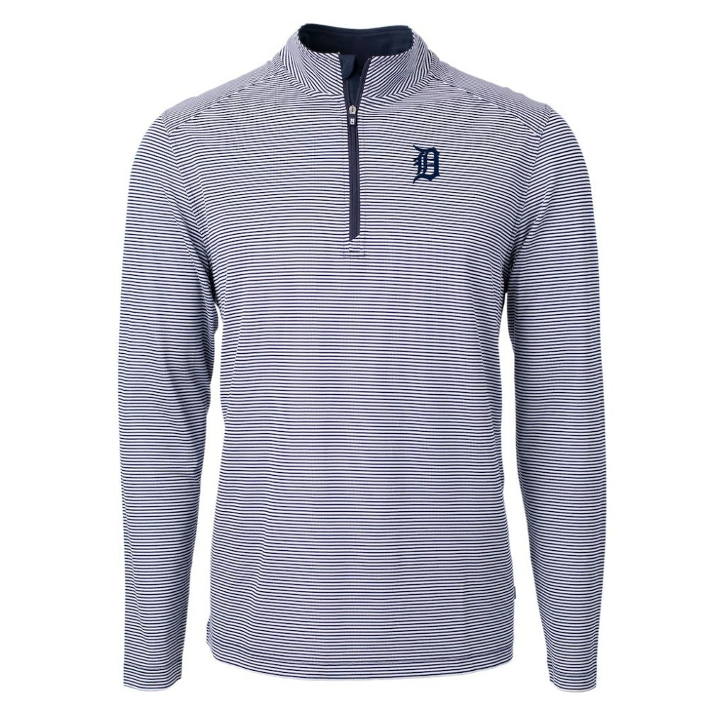 Detroit Tigers Cutter & Buck Virtue Eco Pique Micro Stripe Recycled Quarter-Zip Pullover Top | MLB Discount