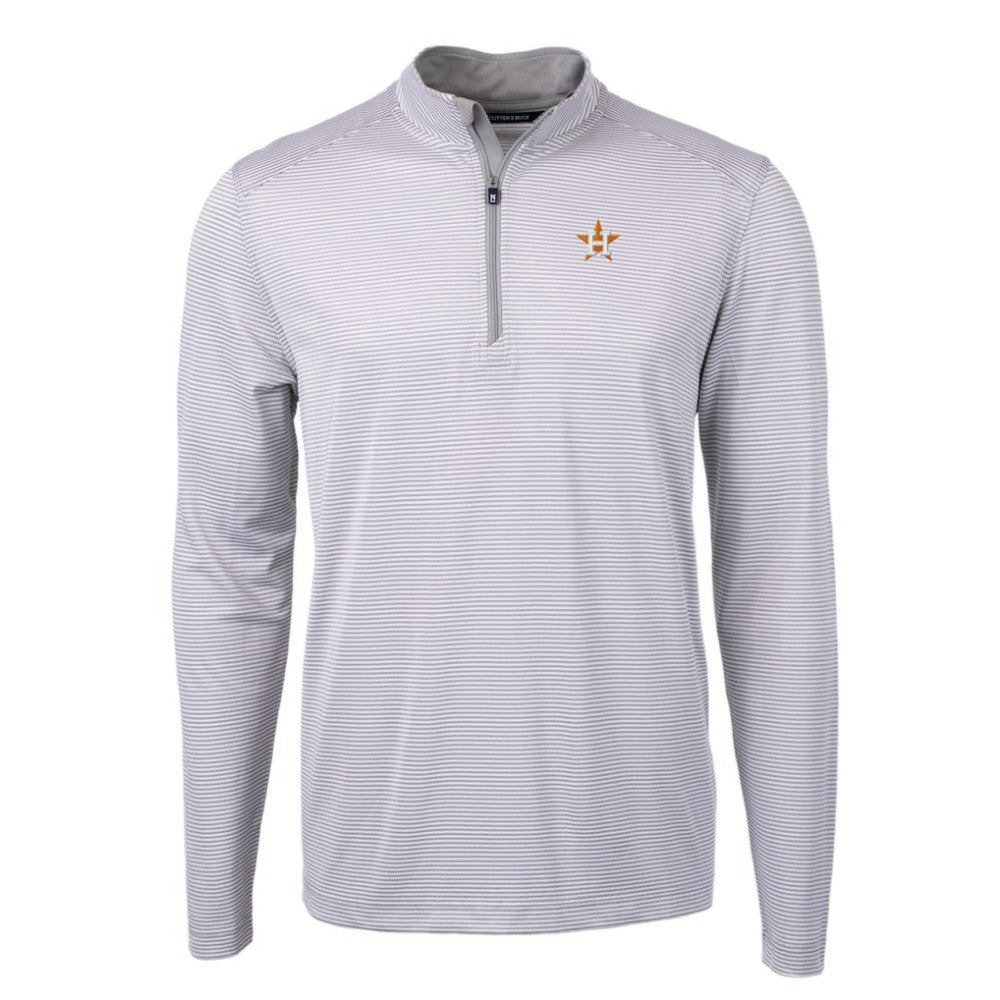 Houston Astros Cutter & Buck Virtue Eco Pique Micro Stripe Recycled Quarter-Zip Pullover Top | MLB Sale