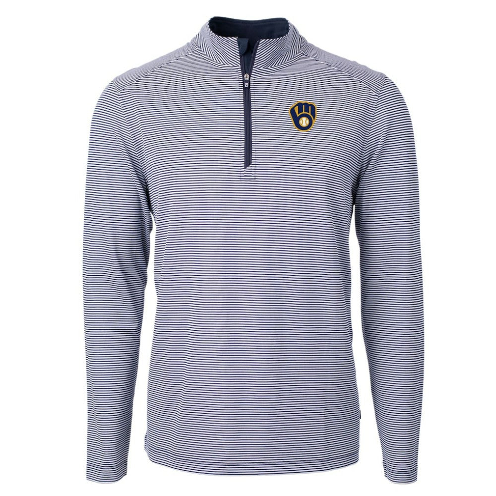 Milwaukee Brewers Cutter & Buck Virtue Eco Pique Micro Stripe Recycled Quarter-Zip Pullover Top | MLB Sale