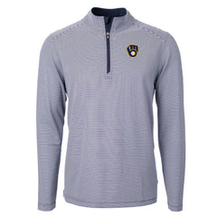 Milwaukee Brewers Cutter & Buck Virtue Eco Pique Micro Stripe Recycled Quarter-Zip Pullover Top | MLB Sale