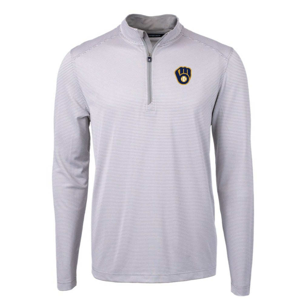 Milwaukee Brewers Cutter & Buck Virtue Eco Pique Micro Stripe Recycled Quarter-Zip Pullover Top | MLB Shop