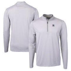 New York Yankees Cutter & Buck Virtue Eco Pique Micro Stripe Recycled Quarter-Zip Pullover Top | MLB Discount