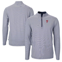 Philadelphia Phillies Cutter & Buck Virtue Eco Pique Micro Stripe Recycled Quarter-Zip Pullover Top | MLB New