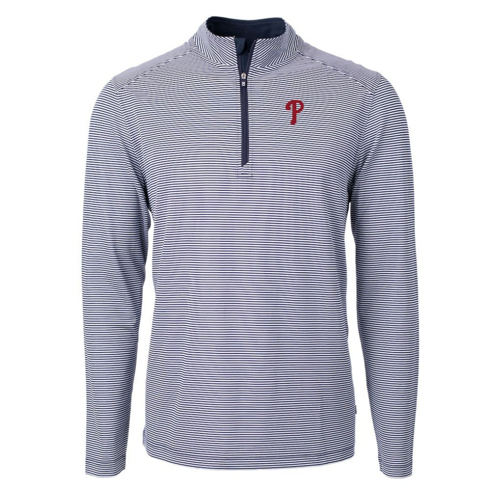 Philadelphia Phillies Cutter & Buck Virtue Eco Pique Micro Stripe Recycled Quarter-Zip Pullover Top | MLB New