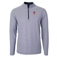 Philadelphia Phillies Cutter & Buck Virtue Eco Pique Micro Stripe Recycled Quarter-Zip Pullover Top | MLB New
