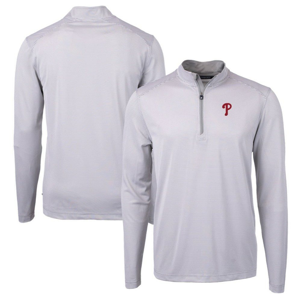 Philadelphia Phillies Cutter & Buck Virtue Eco Pique Micro Stripe Recycled Quarter-Zip Pullover Top | MLB Online