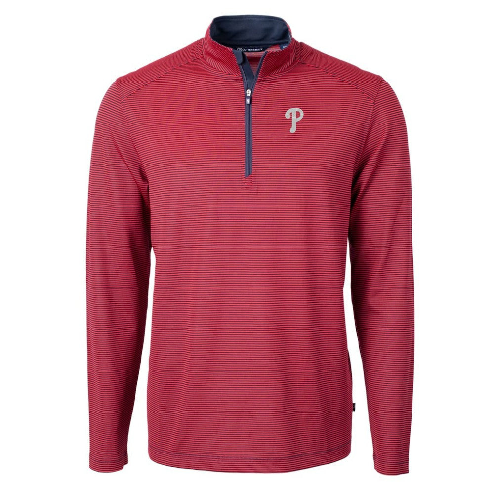 Philadelphia Phillies Cutter & Buck Virtue Eco Pique Micro Stripe Recycled Quarter-Zip Pullover Top | MLB Online