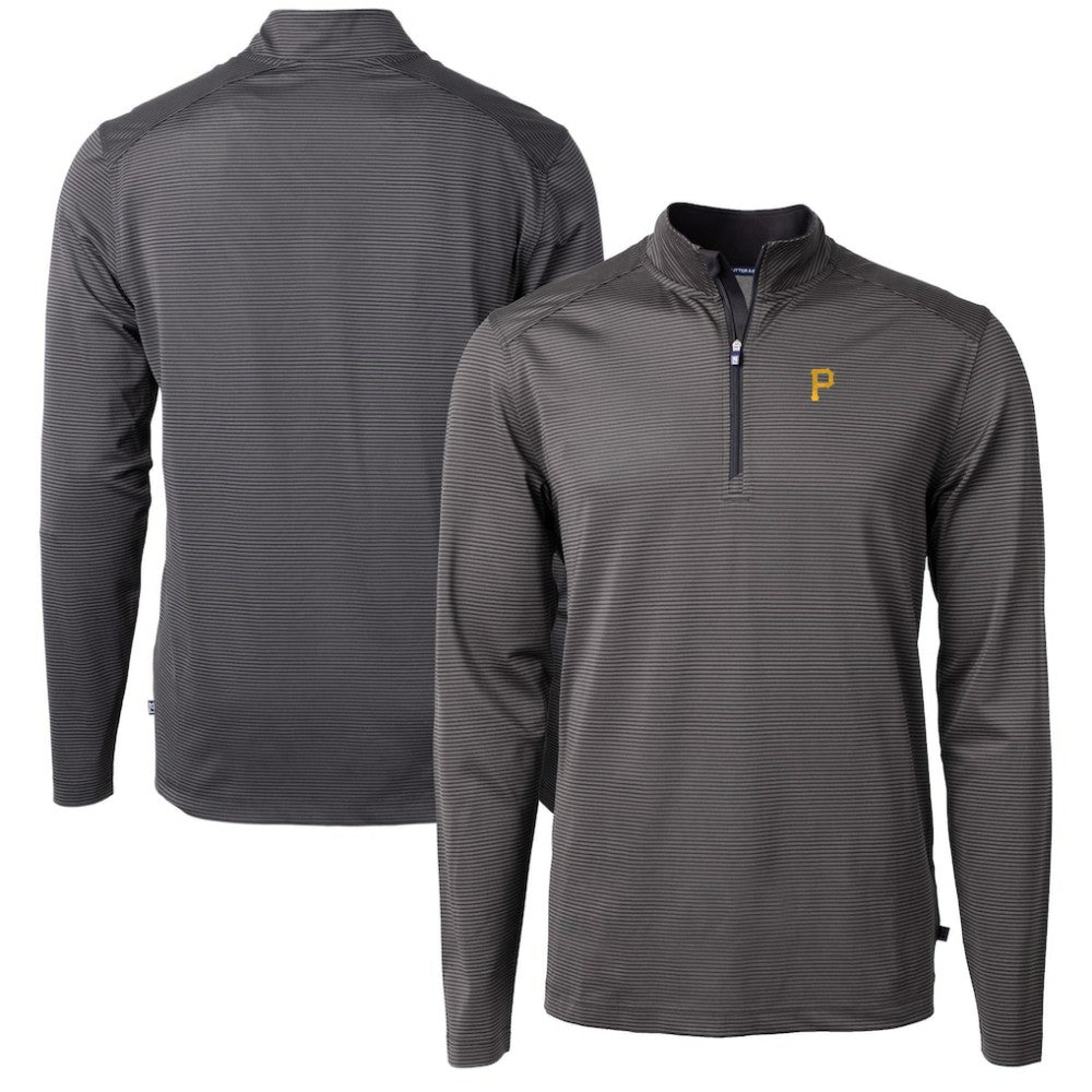 Pittsburgh Pirates Cutter & Buck Virtue Eco Pique Micro Stripe Recycled Quarter-Zip Pullover Top | MLB Sale