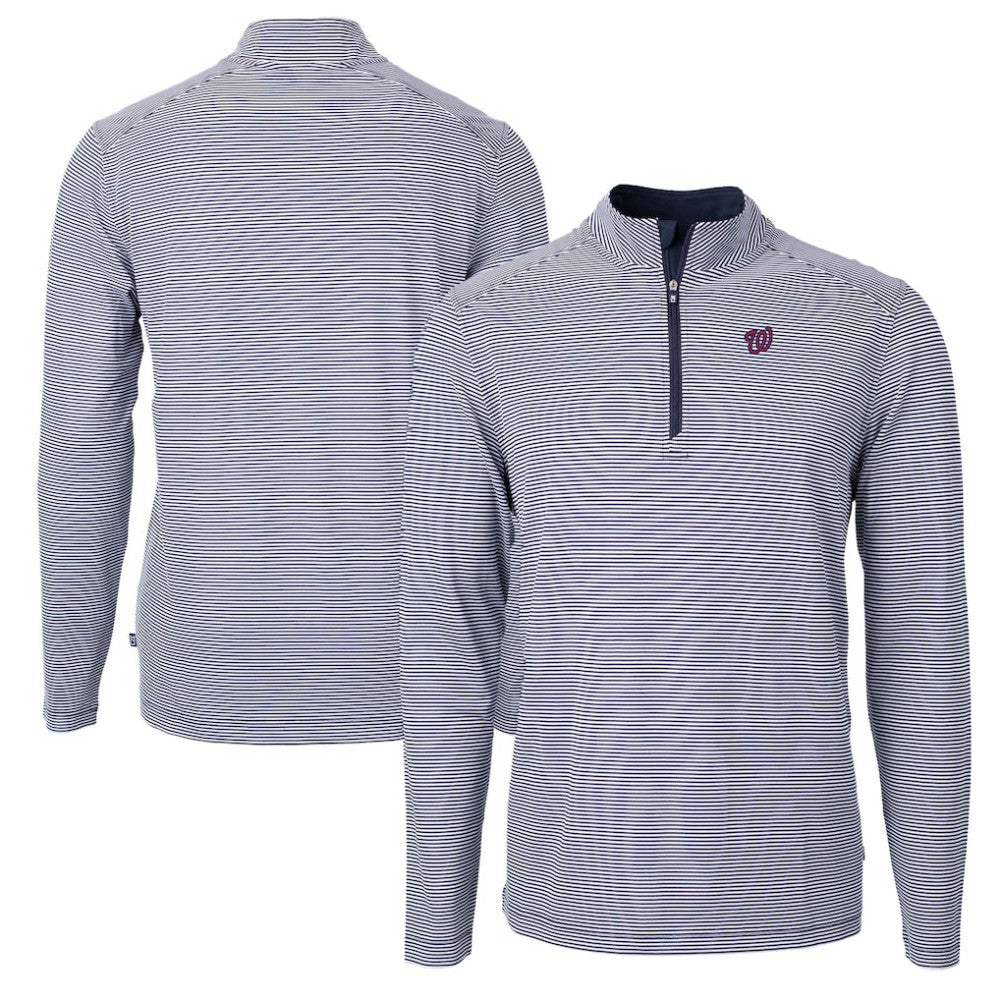 Washington Nationals Cutter & Buck Virtue Eco Pique Micro Stripe Recycled Quarter-Zip Pullover Top | MLB New