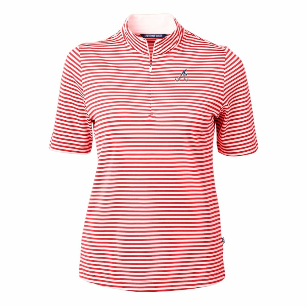 Atlanta Braves Cutter & Buck Women's Virtue Eco Pique Stripe Recycled Quarter-Zip Pullover Top | MLB Outlet