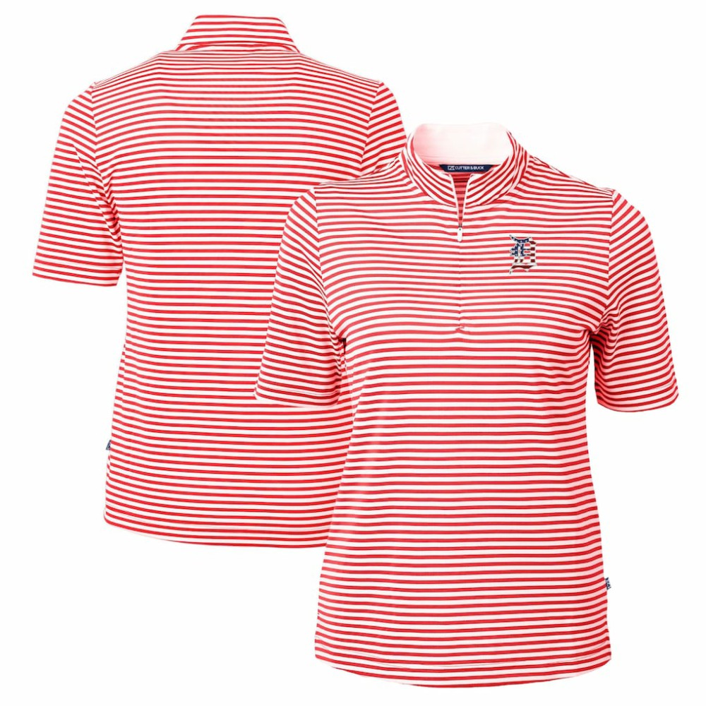 Detroit Tigers Cutter & Buck Women's Virtue Eco Pique Stripe Recycled Quarter-Zip Pullover Top | MLB US