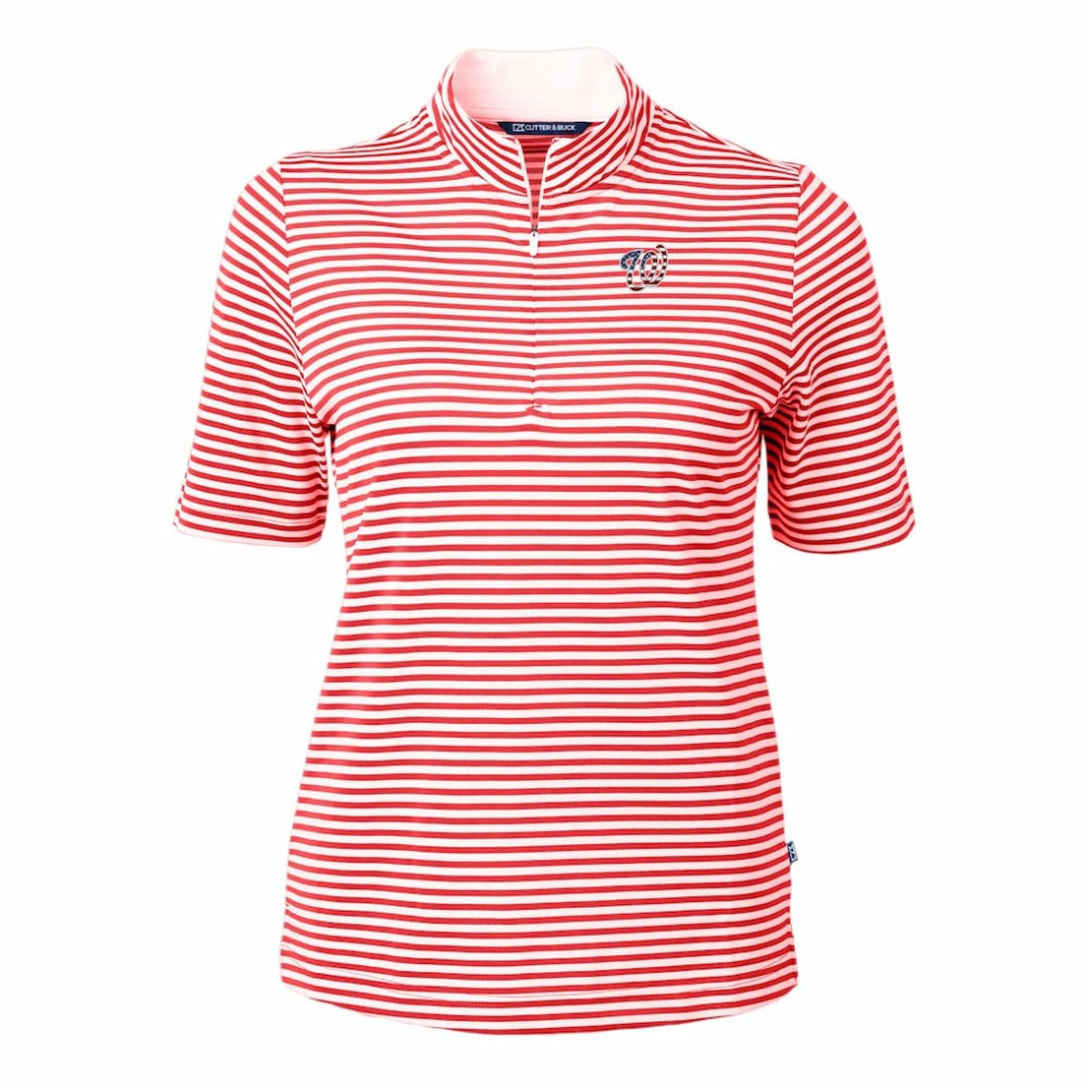 Washington Nationals Cutter & Buck Women's Virtue Eco Pique Stripe Recycled Quarter-Zip Pullover Top | MLB Shop