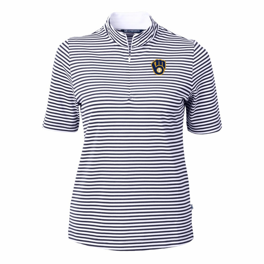 Milwaukee Brewers Cutter & Buck Women's Virtue Eco Pique Stripe Top | MLB For sale