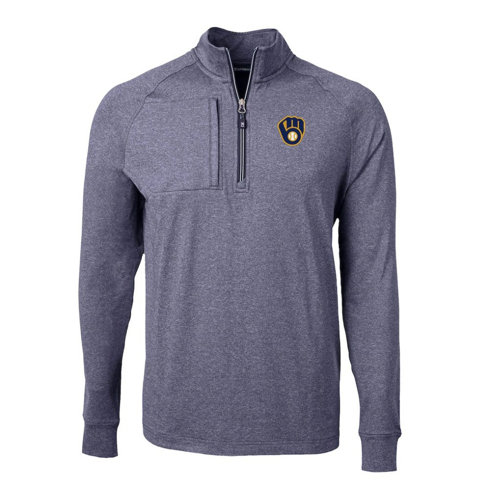 Milwaukee Brewers Cutter & Buck Big & Tall Adapt Eco Knit Stretch Recycled Quarter-Zip Pullover Top | MLB Sale