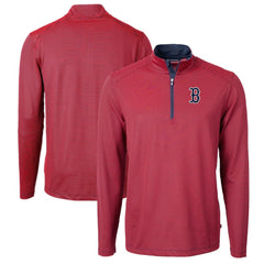 Boston Red Sox Cutter & Buck Virtue Eco Pique Micro Stripe Big & Tall Recycled Quarter-Zip Pullover Top | MLB On Sale