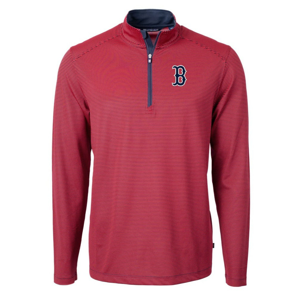 Boston Red Sox Cutter & Buck Virtue Eco Pique Micro Stripe Big & Tall Recycled Quarter-Zip Pullover Top | MLB On Sale