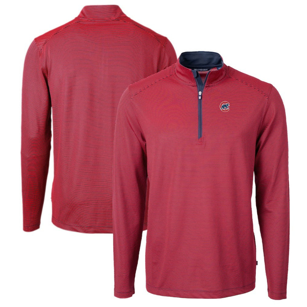 Chicago Cubs Cutter & Buck Virtue Eco Pique Micro Stripe Big & Tall Recycled Quarter-Zip Pullover Top | MLB On Sale