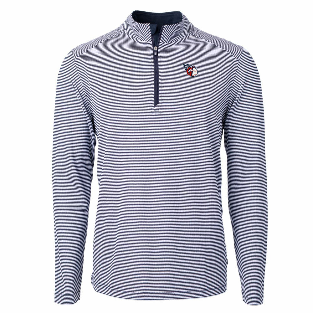 Cleveland Guardians Cutter & Buck Virtue Eco Pique Micro Stripe Big & Tall Recycled Quarter-Zip Pullover Top | MLB On Sale