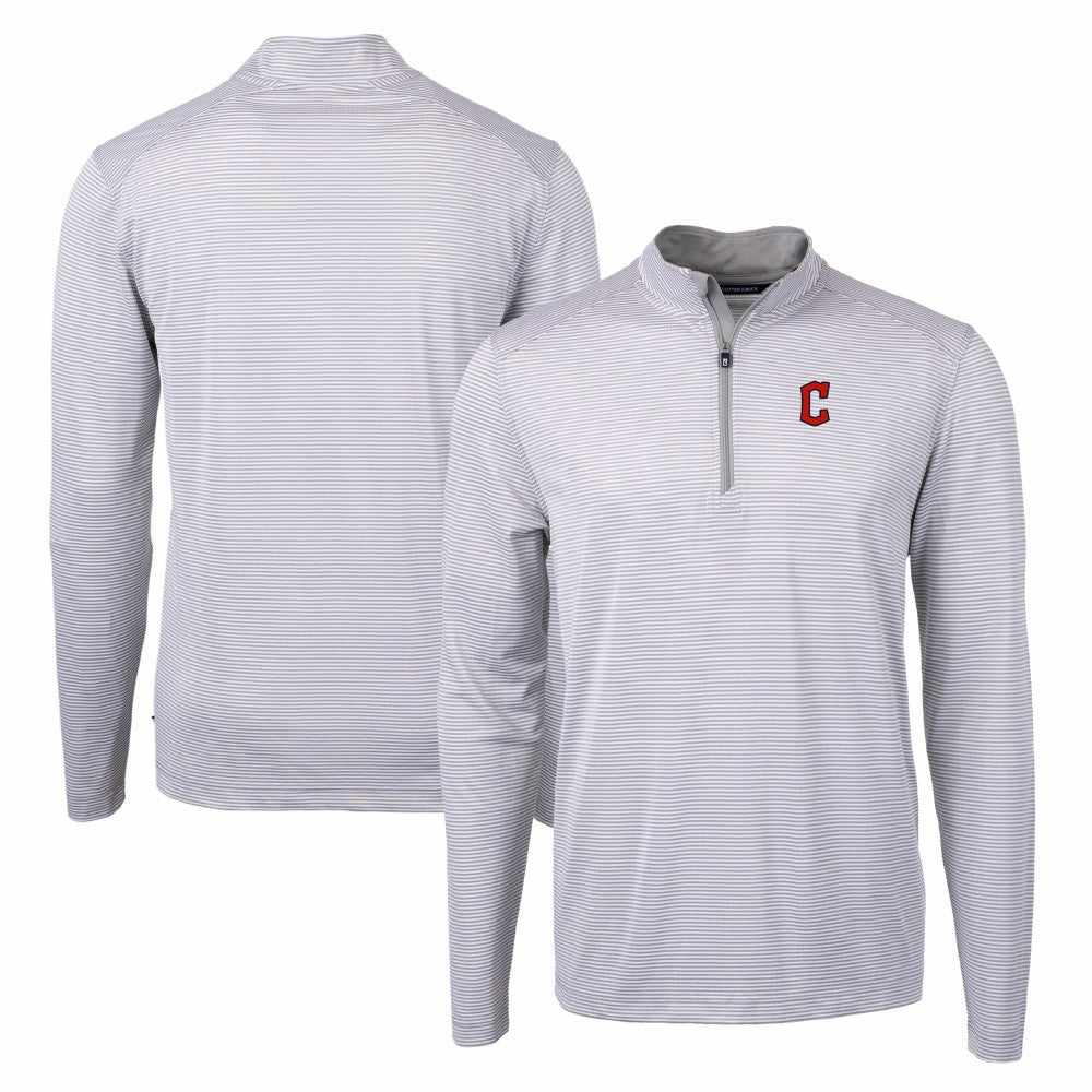 Cleveland Guardians Cutter & Buck Virtue Eco Pique Micro Stripe Big & Tall Recycled Quarter-Zip Pullover Top | MLB For sale