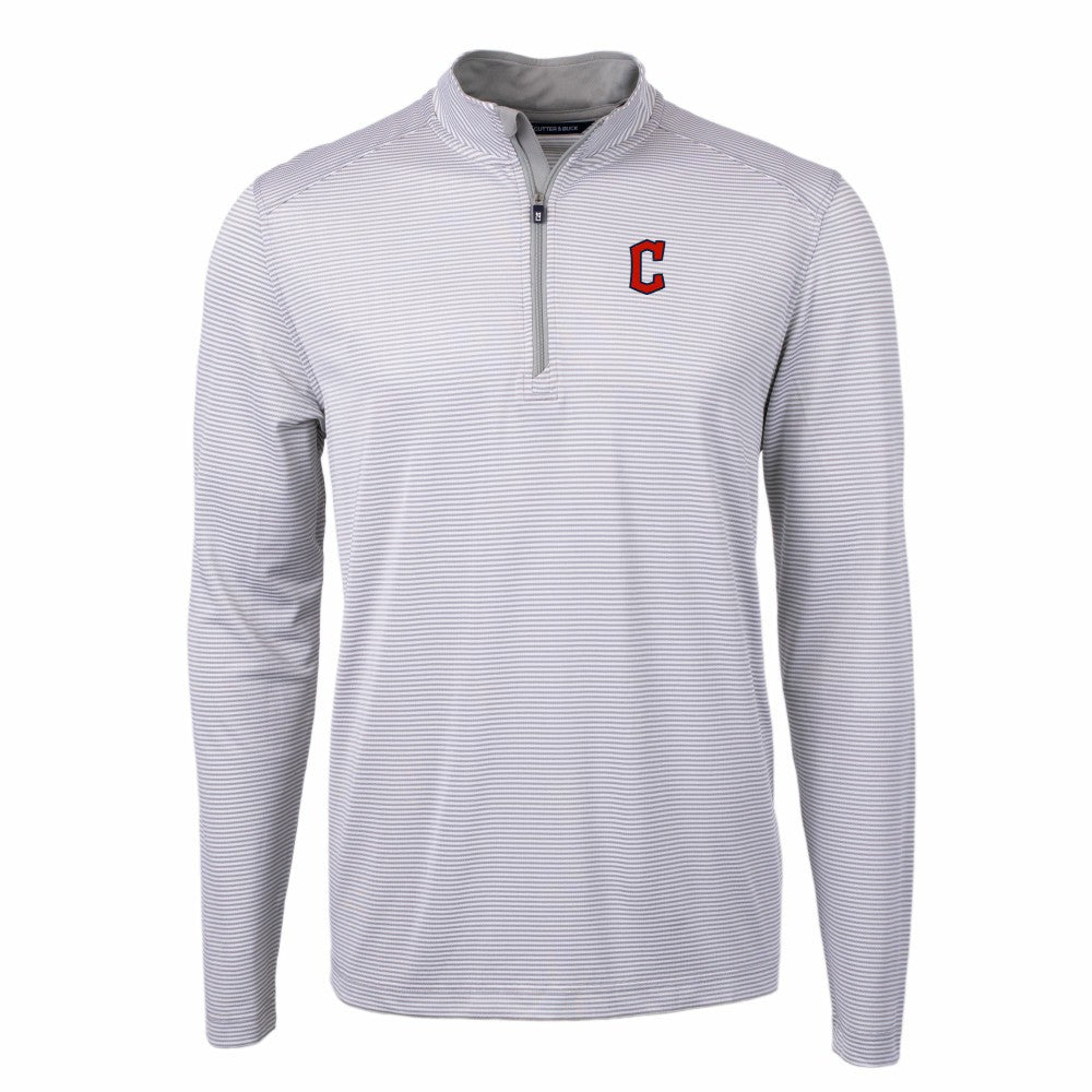 Cleveland Guardians Cutter & Buck Virtue Eco Pique Micro Stripe Big & Tall Recycled Quarter-Zip Pullover Top | MLB For sale