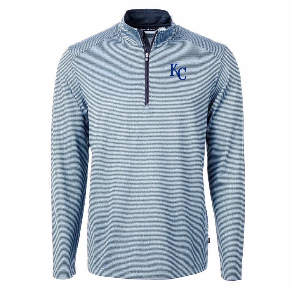 Kansas City Royals Cutter & Buck Virtue Eco Pique Micro Stripe Big & Tall Recycled Quarter-Zip Pullover Top | MLB Shop