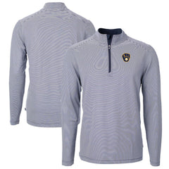 Milwaukee Brewers Cutter & Buck Virtue Eco Pique Micro Stripe Big & Tall Recycled Quarter-Zip Pullover Top | MLB Online