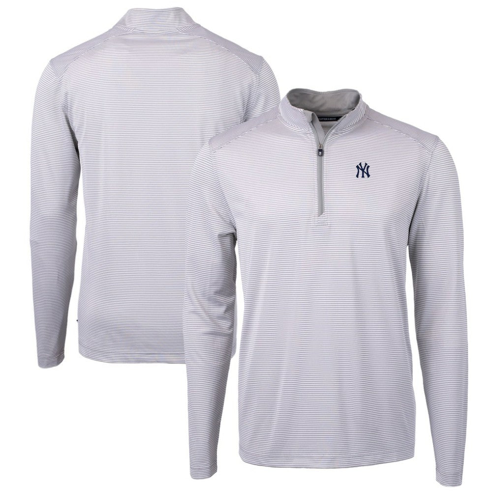 New York Yankees Cutter & Buck Virtue Eco Pique Micro Stripe Big & Tall Recycled Quarter-Zip Pullover Top | MLB Shop