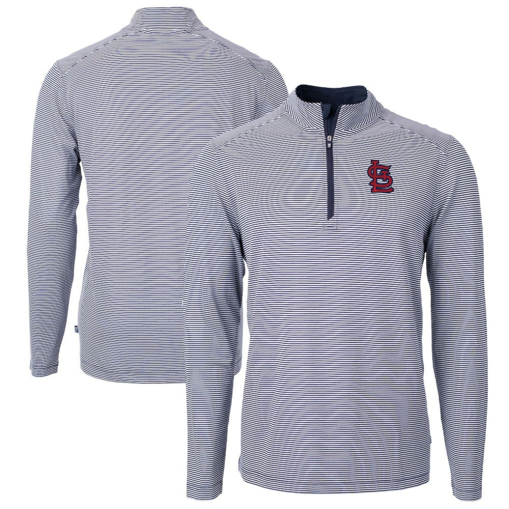 St. Louis Cardinals Cutter & Buck Virtue Eco Pique Micro Stripe Big & Tall Recycled Quarter-Zip Pullover Top | MLB New