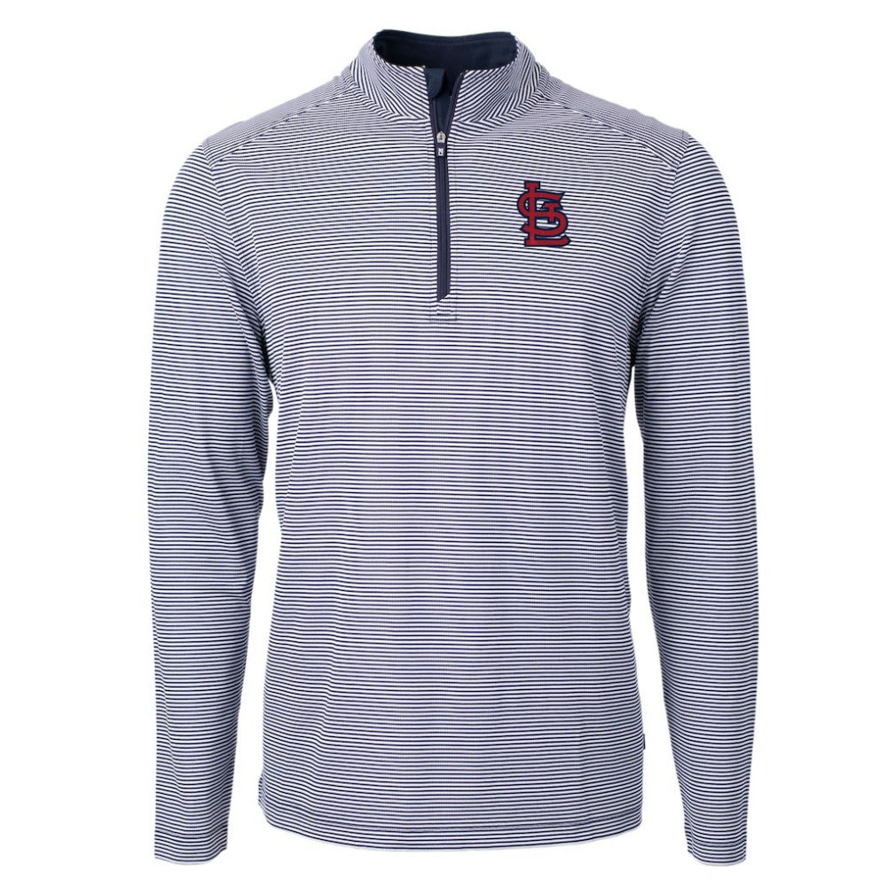 St. Louis Cardinals Cutter & Buck Virtue Eco Pique Micro Stripe Big & Tall Recycled Quarter-Zip Pullover Top | MLB New