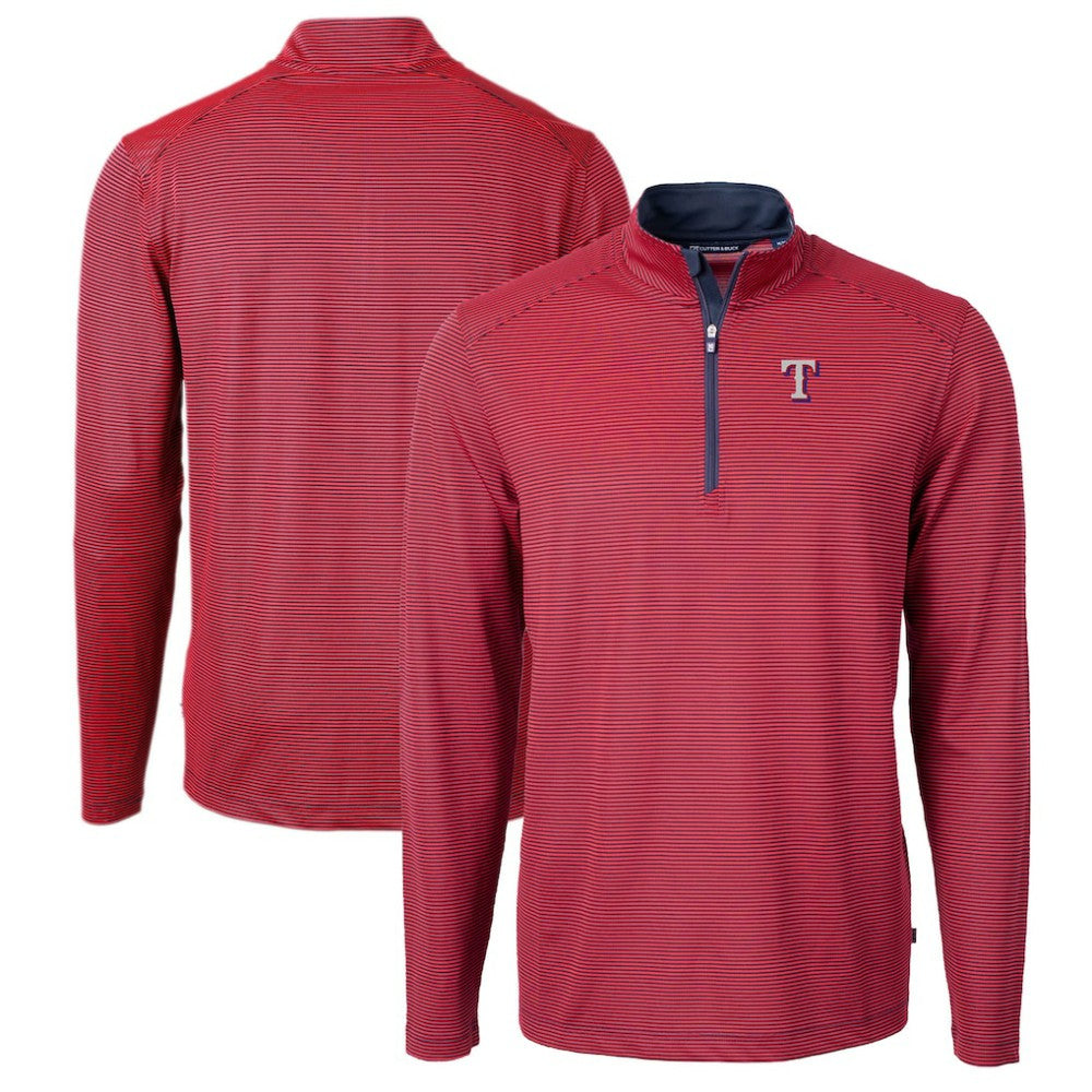 Texas Rangers Cutter & Buck Virtue Eco Pique Micro Stripe Big & Tall Recycled Quarter-Zip Pullover Top | MLB Sale