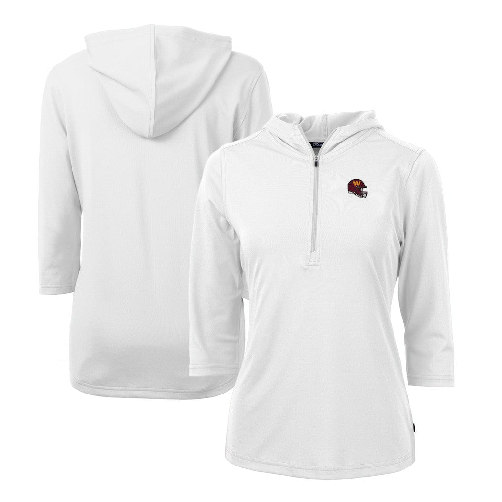 Washington Commanders  Cutter & Buck Women's Helmet Logo DryTec Virtue Eco Pique Recycled Half-Zip Pullover Hoodie