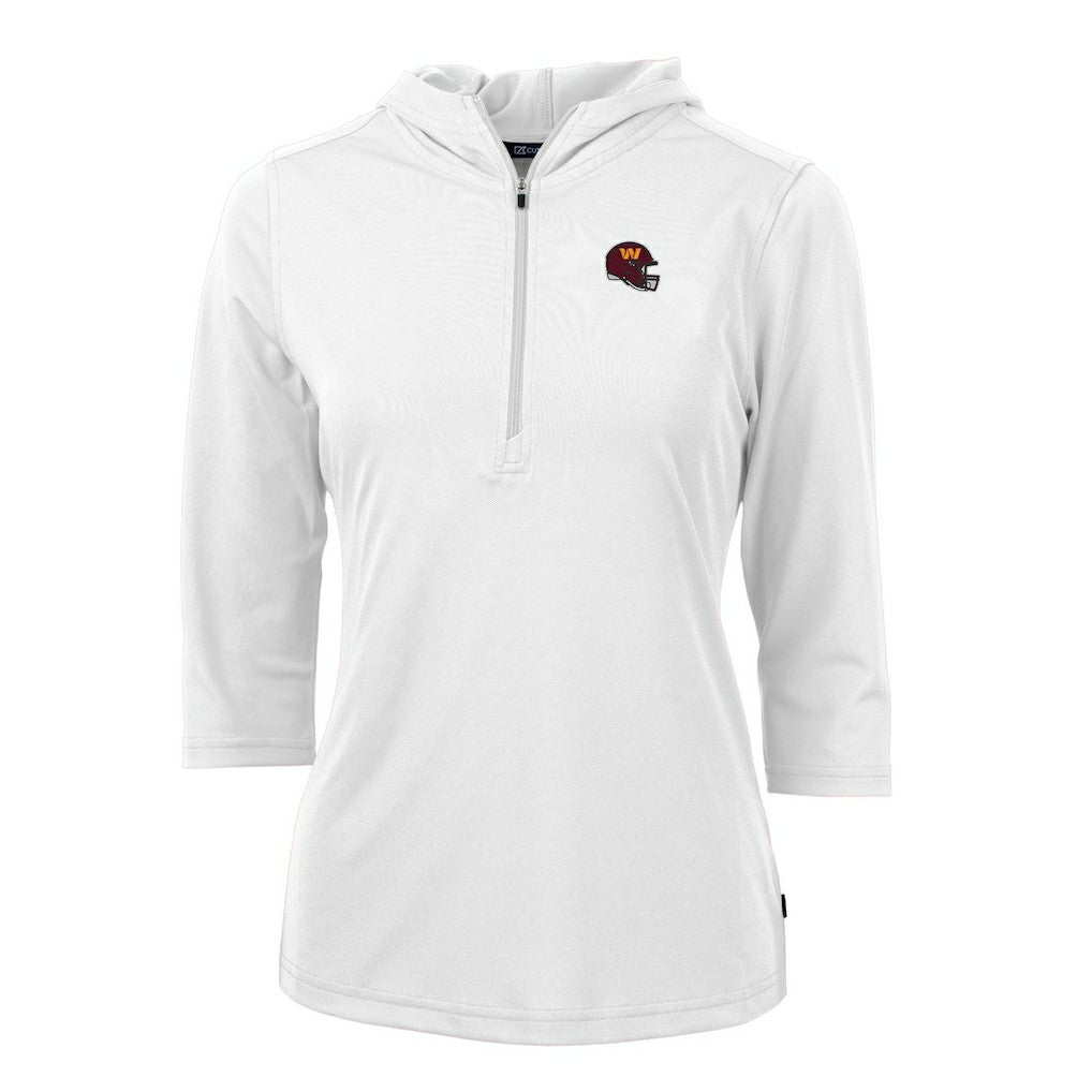 Washington Commanders  Cutter & Buck Women's Helmet Logo DryTec Virtue Eco Pique Recycled Half-Zip Pullover Hoodie