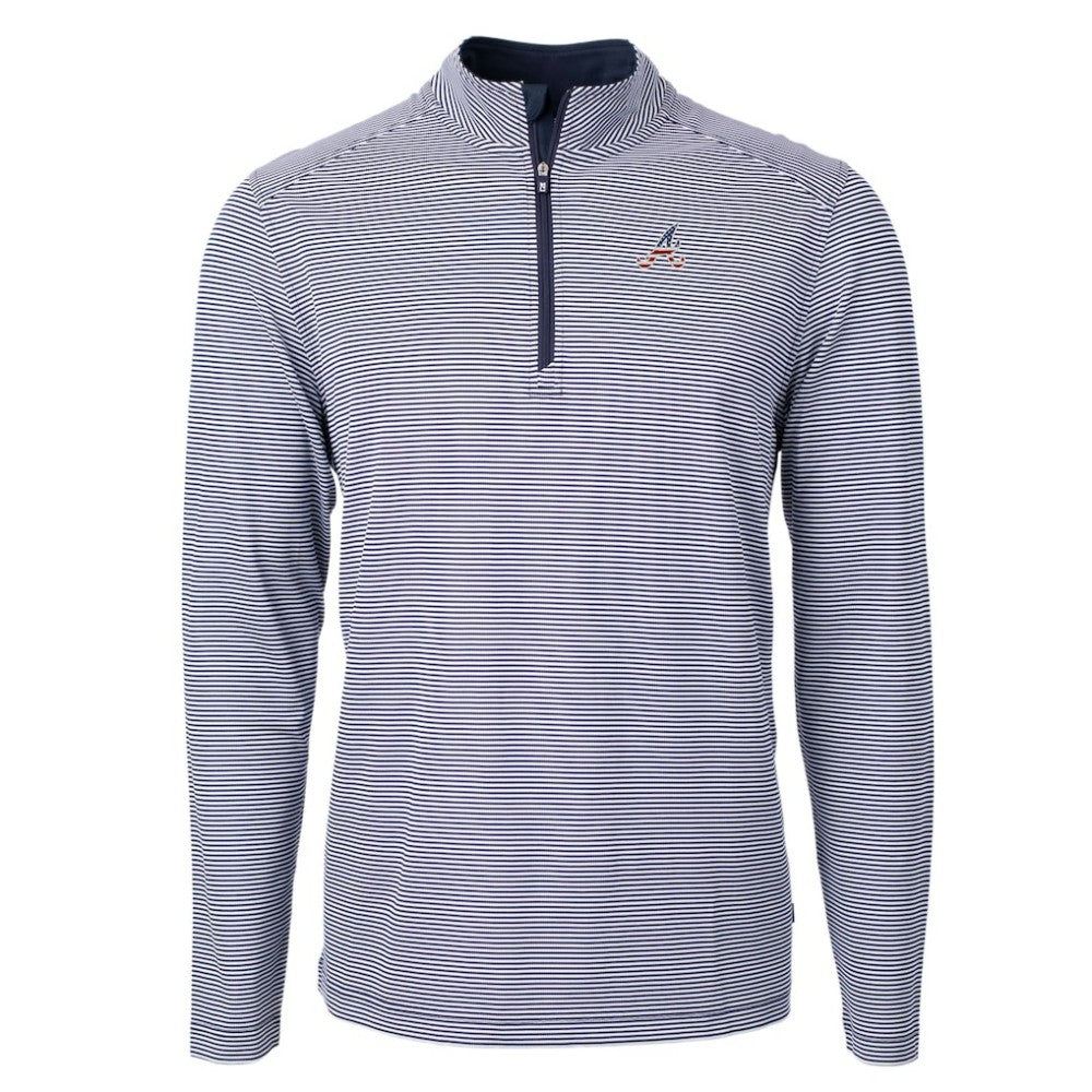 Atlanta Braves Cutter & Buck Americana Logo Big & Tall Virtue Eco Pique Recycled Quarter-Zip Pullover Top | MLB On Sale