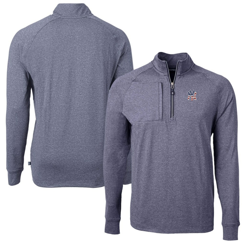 New York Yankees Cutter & Buck Americana Logo Big & Tall Adapt Eco Knit Stretch Recycled Quarter-Zip Pullover Top | MLB Discount