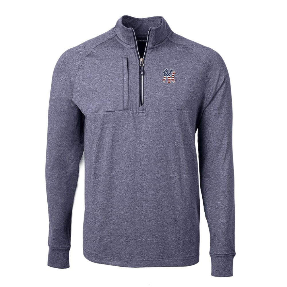 New York Yankees Cutter & Buck Americana Logo Big & Tall Adapt Eco Knit Stretch Recycled Quarter-Zip Pullover Top | MLB Discount