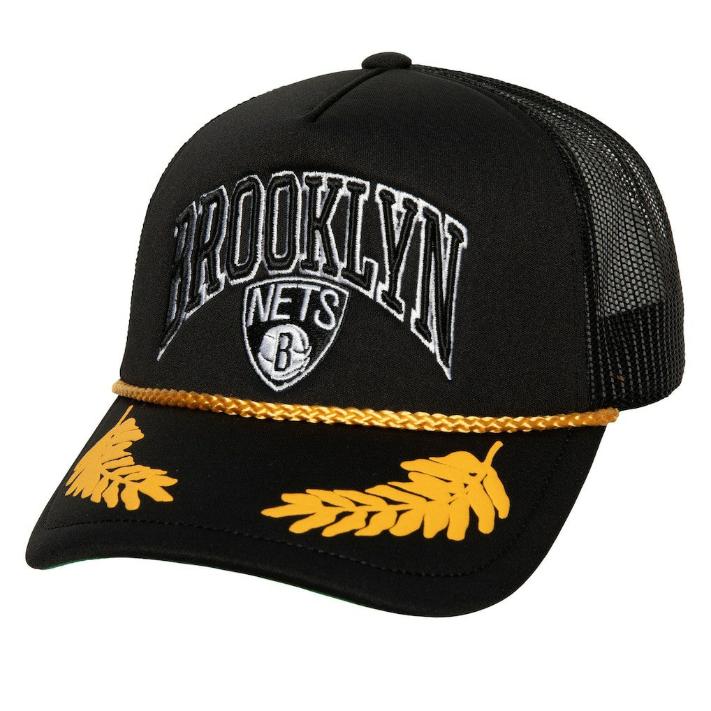 Brooklyn Nets Hardwood Classics Gold Leaf Mesh Trucker Snapback Hat On Sale