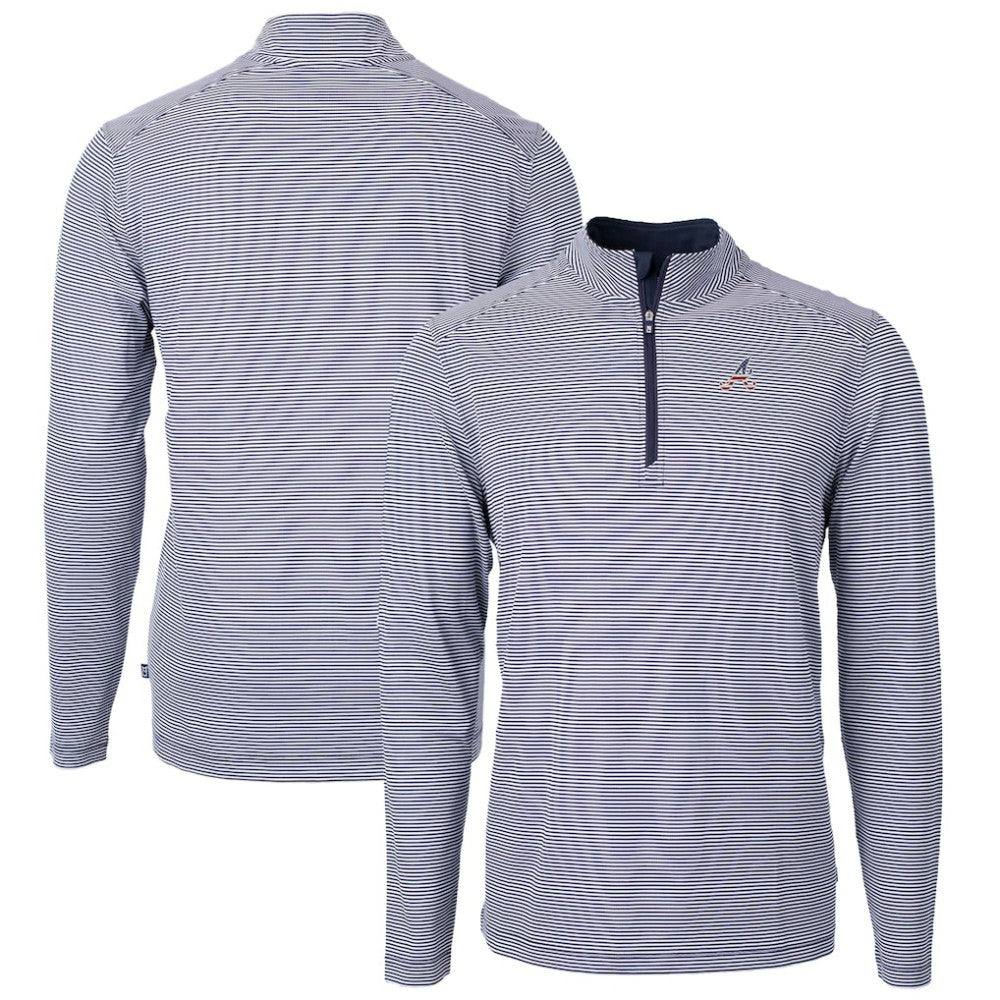 Atlanta Braves Cutter & Buck Americana Logo Virtue Eco Pique Stripe Recycled Quarter-Zip Pullover Top | MLB US
