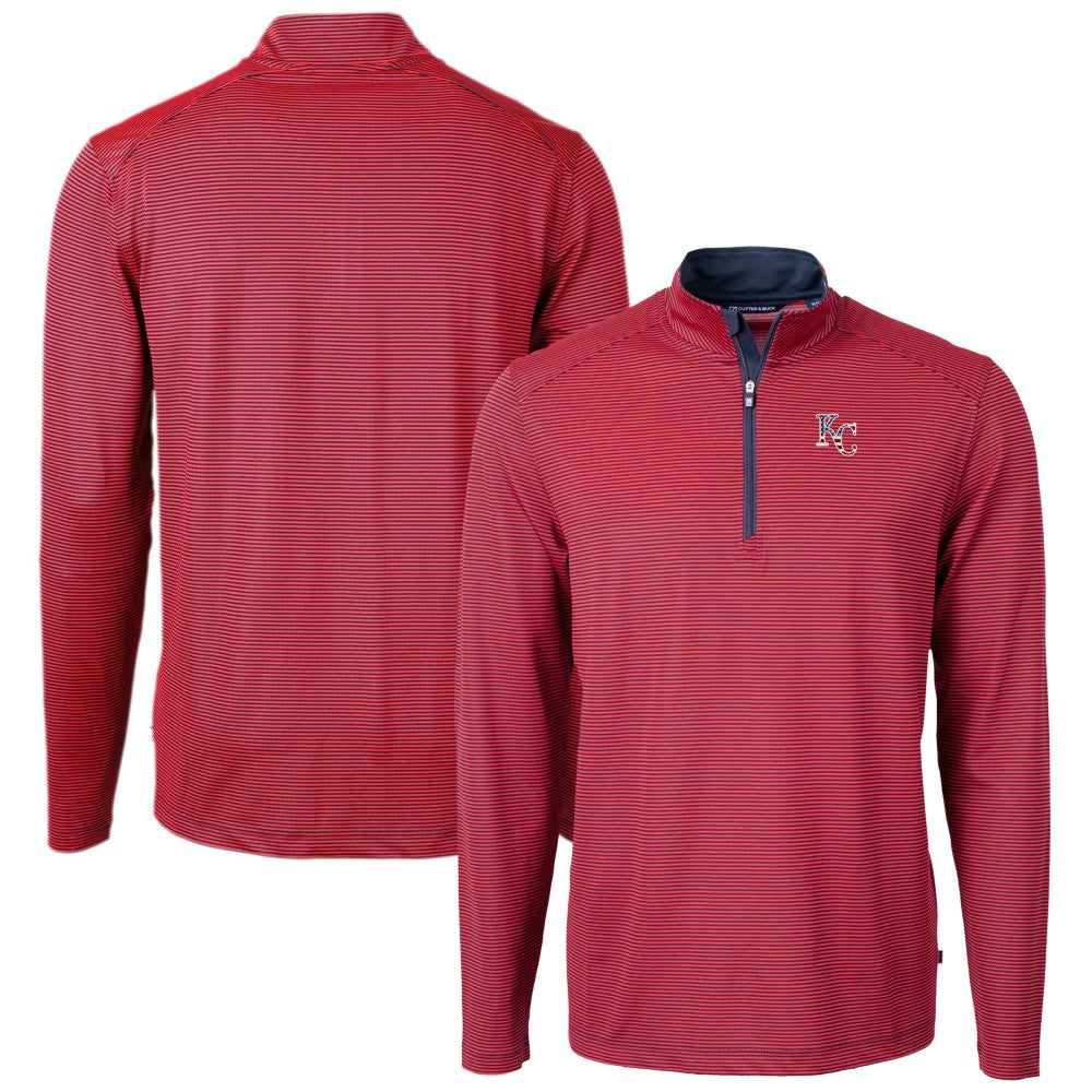Kansas City Royals Cutter & Buck Americana Logo Virtue Eco Pique Stripe Recycled Quarter-Zip Pullover Top | MLB Discount