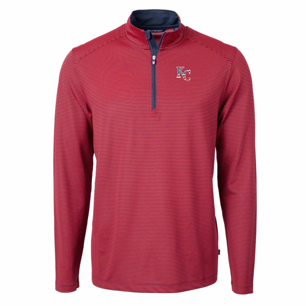 Kansas City Royals Cutter & Buck Americana Logo Virtue Eco Pique Stripe Recycled Quarter-Zip Pullover Top | MLB Discount