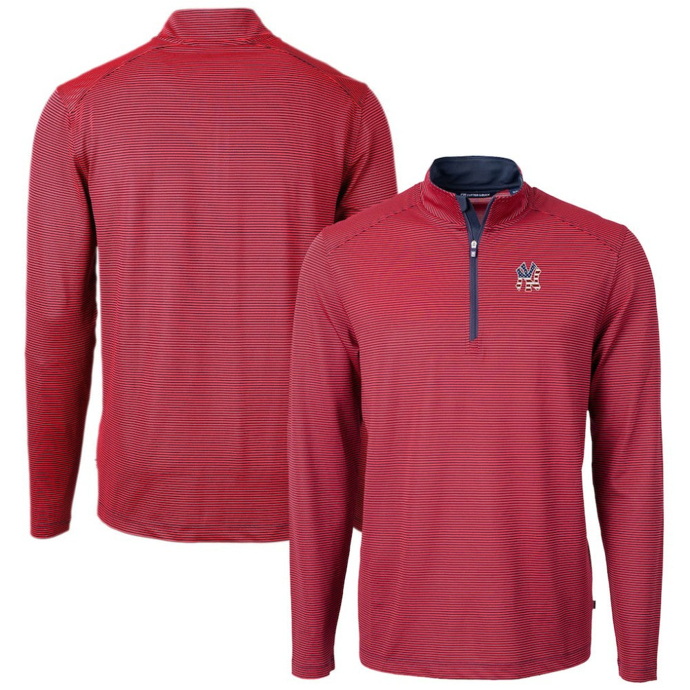 New York Yankees Cutter & Buck Americana Logo Virtue Eco Pique Stripe Recycled Quarter-Zip Pullover Top | MLB Shop
