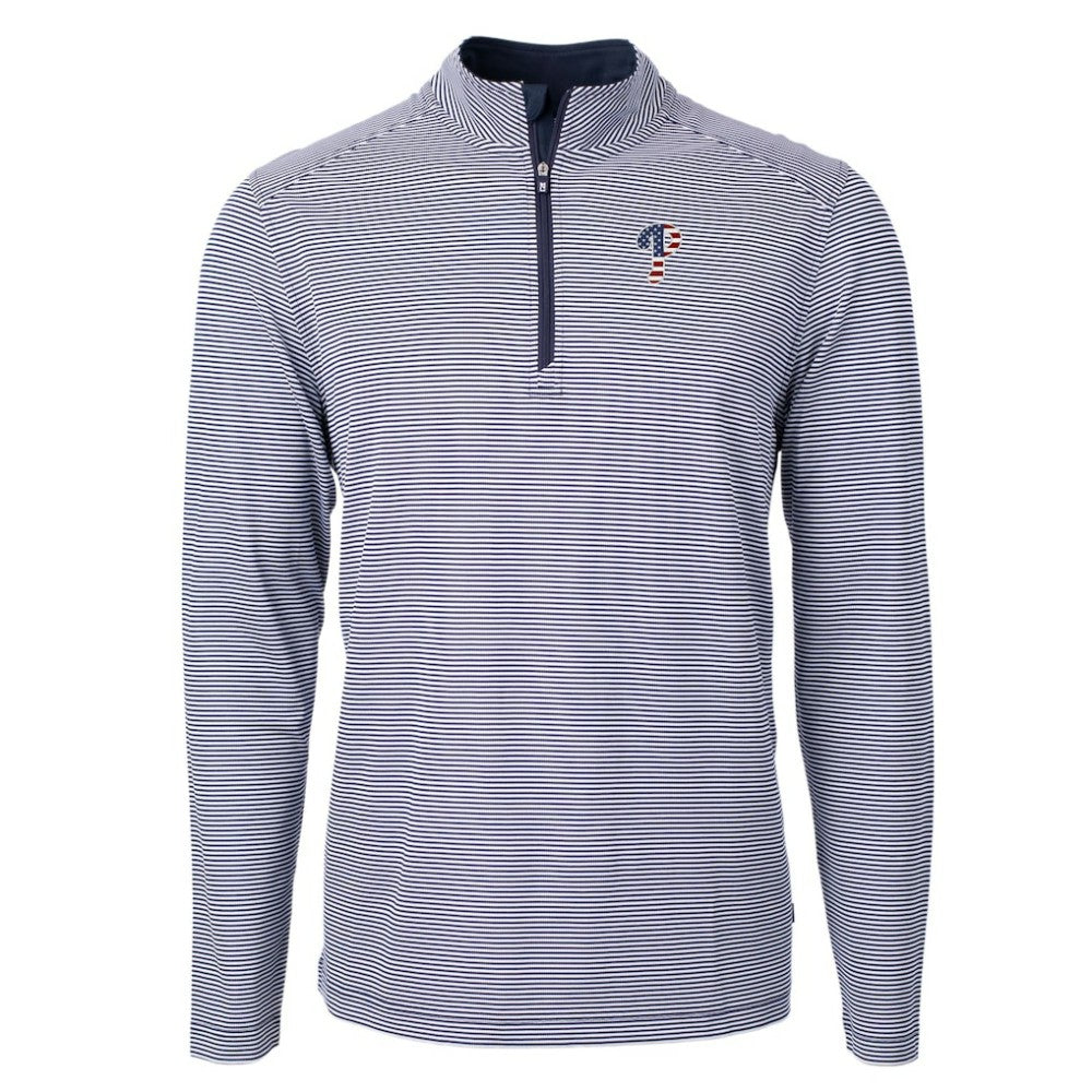 Philadelphia Phillies Cutter & Buck Americana Logo Virtue Eco Pique Stripe Recycled Quarter-Zip Pullover Top | MLB New