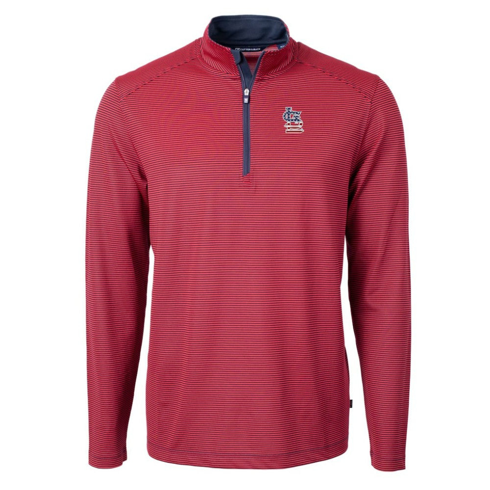 St. Louis Cardinals Cutter & Buck Americana Logo Virtue Eco Pique Stripe Recycled Quarter-Zip Pullover Top | MLB Sale
