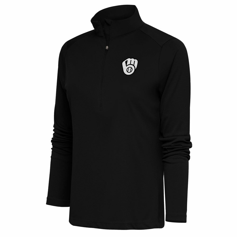 Milwaukee Brewers Antigua Women's Brushed Metallic Tribute Half-Zip Pullover Top | MLB Shop