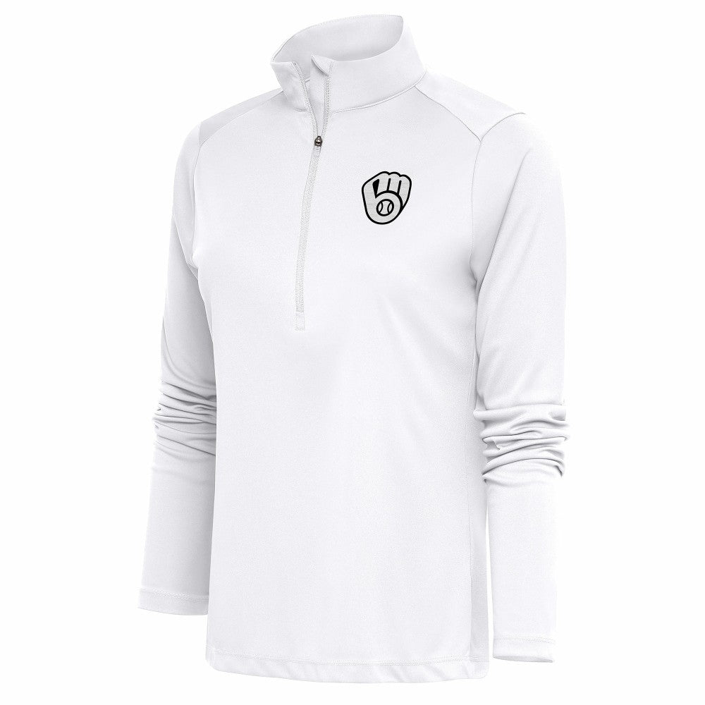 Milwaukee Brewers Antigua Women's Brushed Metallic Tribute Half-Zip Pullover Top | MLB Outlet