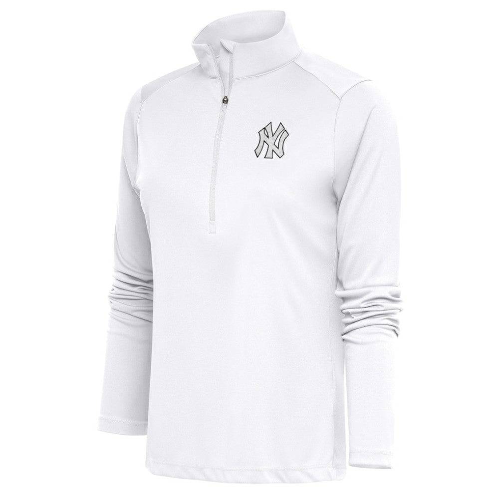 New York Yankees Antigua Women's Brushed Metallic Tribute Half-Zip Pullover Top | MLB On Sale