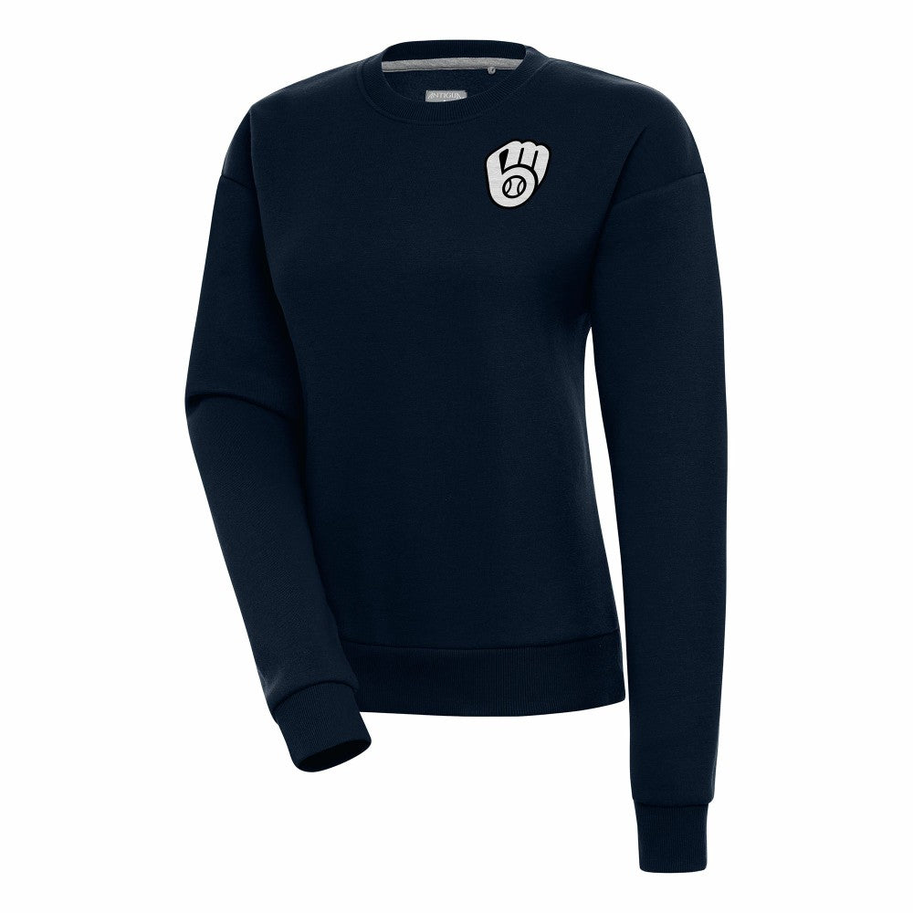 Milwaukee Brewers Antigua Women's Brushed Metallic Victory Pullover Sweatshirt | MLB Shop