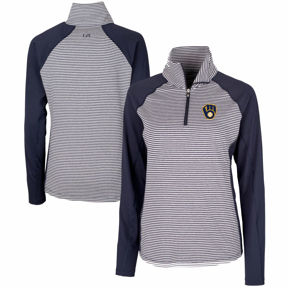 Milwaukee Brewers Cutter & Buck Women's DryTec Forge Tonal Stripe Half-Zip Top | MLB Sale