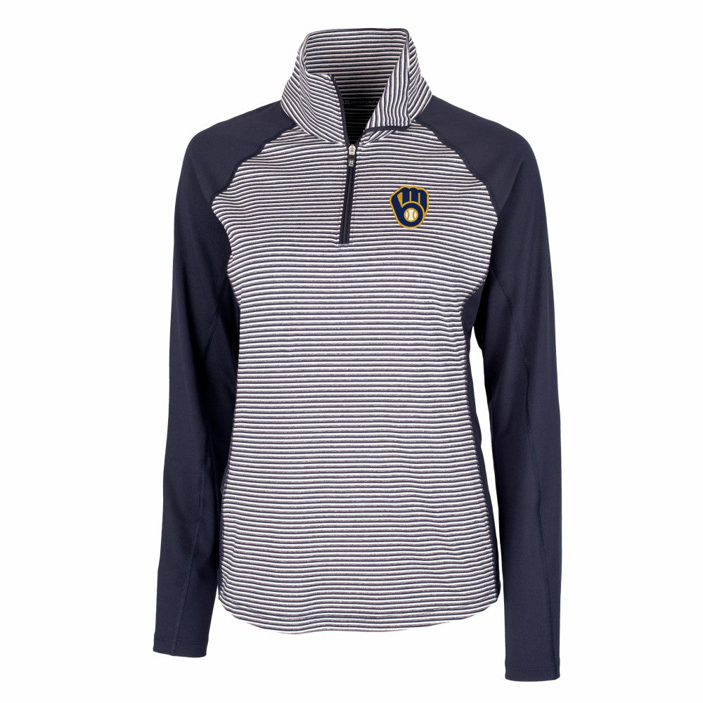 Milwaukee Brewers Cutter & Buck Women's DryTec Forge Tonal Stripe Half-Zip Top | MLB Sale